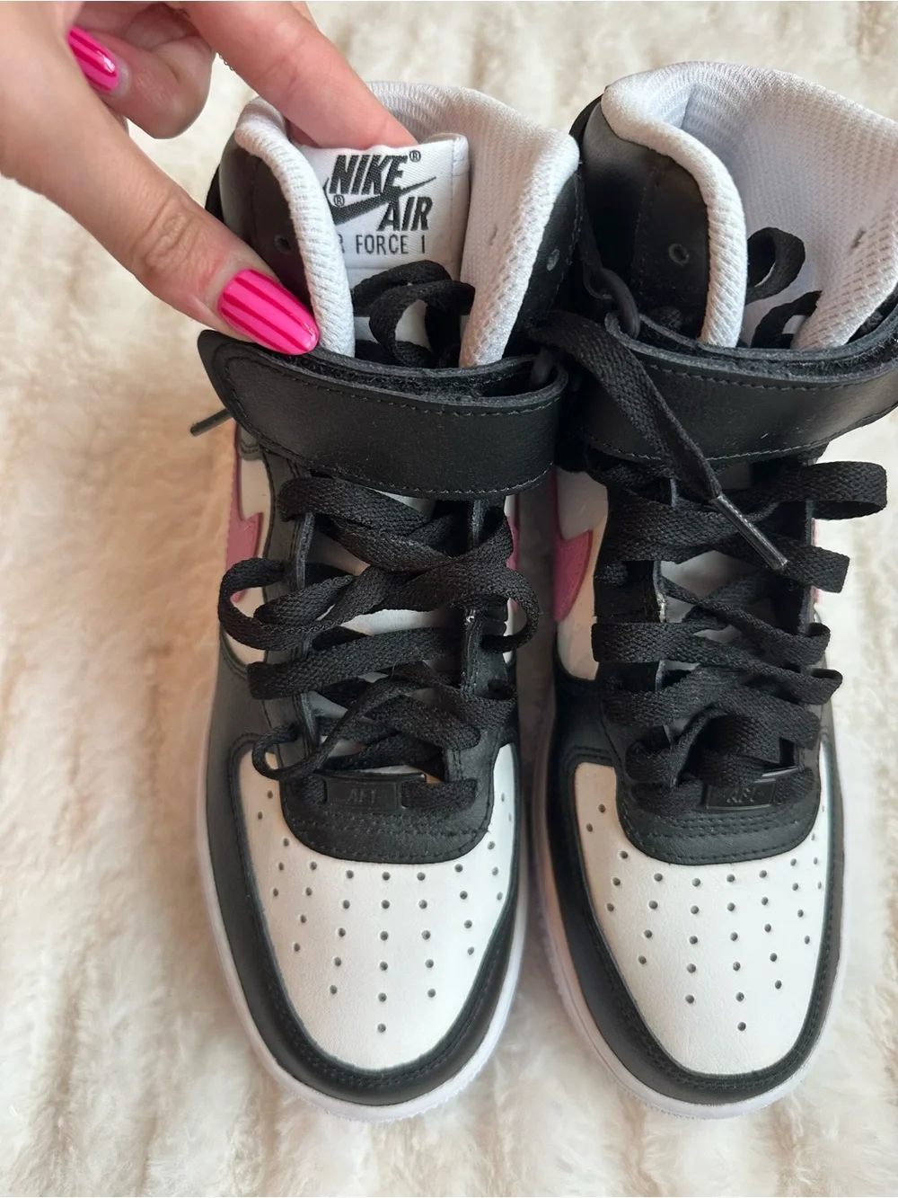 Nike Black, White & Pink Mid-Top Sneakers Size 6